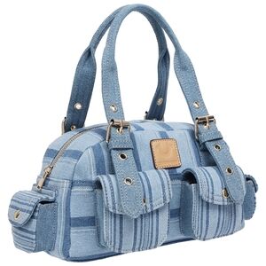 True Religion Light Blue Striped Denim Handbag